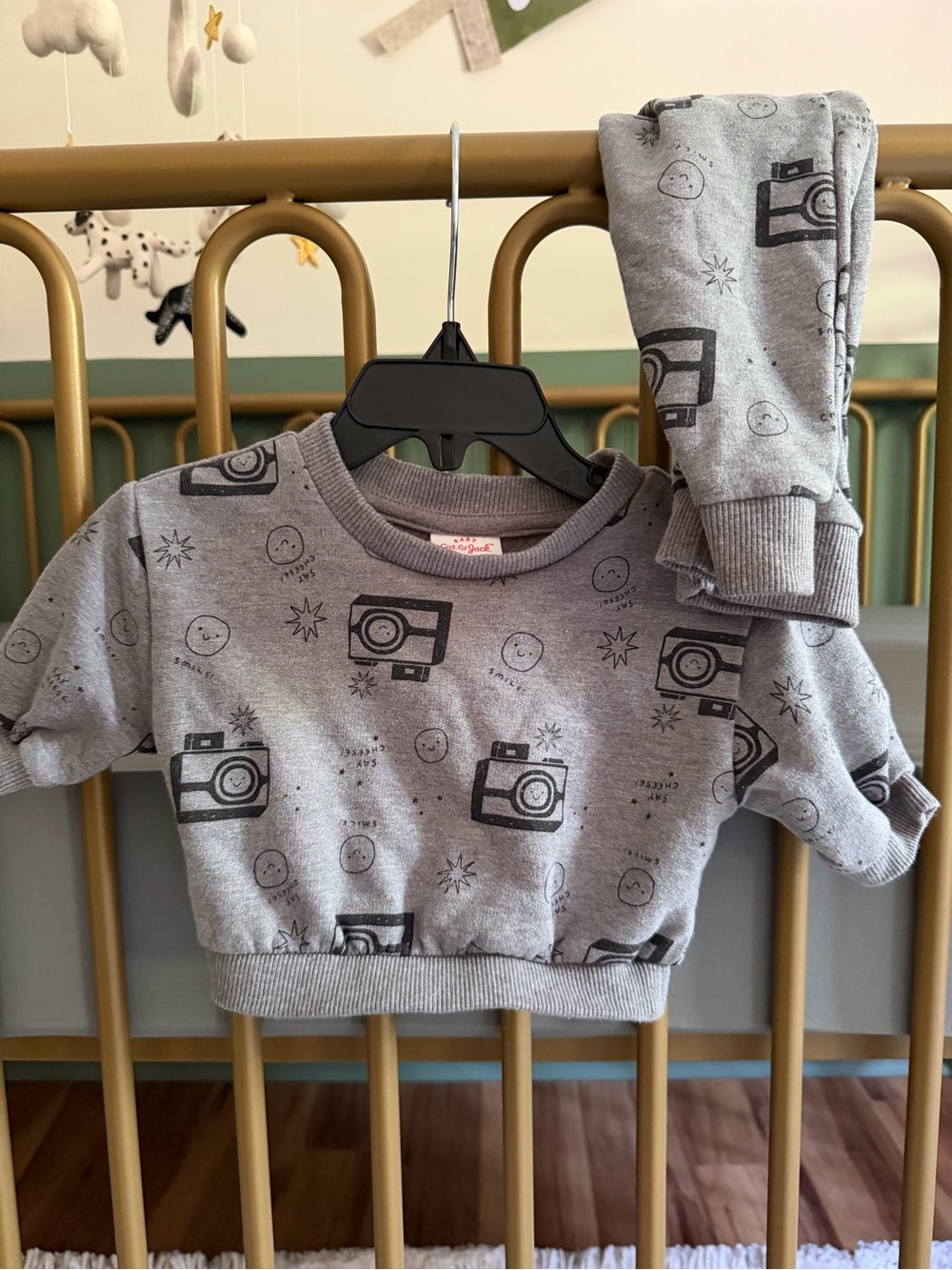 Gray Camera Print Baby Sweater Set